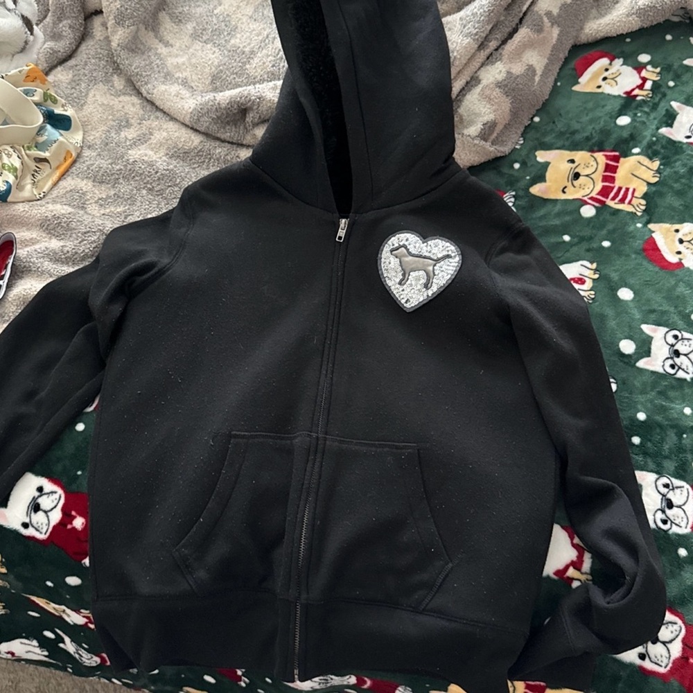 Black pink zip up hoodie